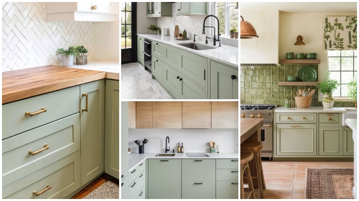 کابینت سبز ماچا برای آشپزخانه‌های کلاسیک یا نئوکلاسیک