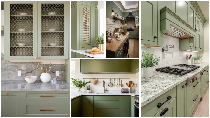 کابینت سبز ماچا برای آشپزخانه‌های کلاسیک یا نئوکلاسیک