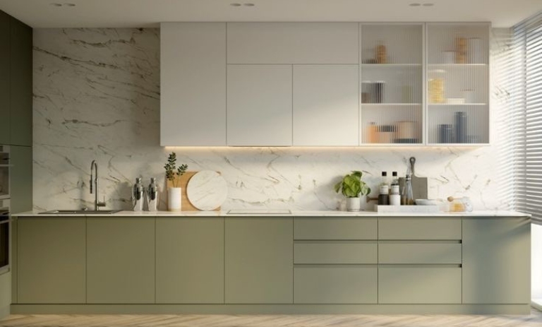 کابینت سبز ماچا؛ رنگ ترند ۲۰۲۵ برای آشپزخانههای مدرن