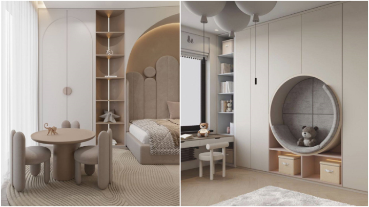 کمد دیواری همراه با قفسه مناسب اتاق خواب کودک