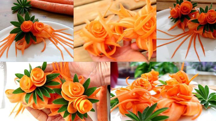 تزئین هویج به شکل گل برای تزئین غذا