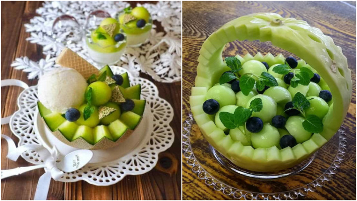 آموزش تصویری مرحله‌به‌مرحله برش طالبی و ملون برای سرو در مجالس