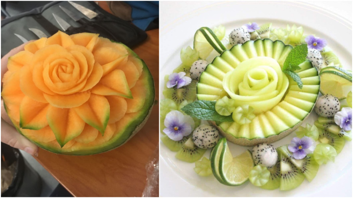 رازهای برش و تزئین میوه‌ها: تمرکز بر طالبی و ملون در مجالس رسمی