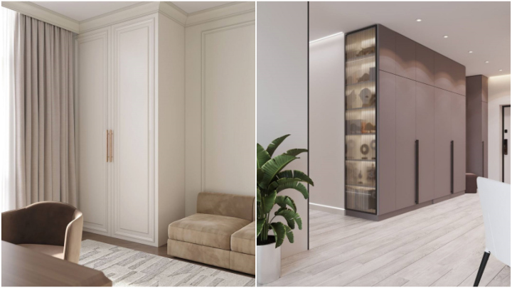 کمد دیواری بزرگ مخصوص سالن رنگی و زیبا