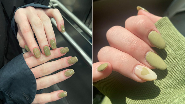 ترکیب سبز ماچا با رنگ‌های خنثی برای ناخن
