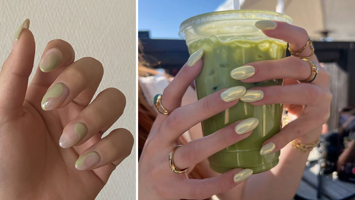 طرح ناخن ترند به رنگ سبز ماچا