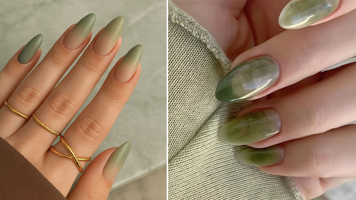 طرح ناخن خلاقانه به رنگ سبز ماچا