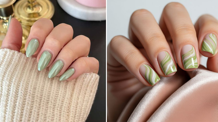 طرح ناخن شیک با رنگ سبز ماچا