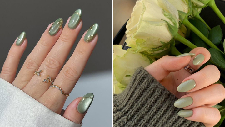 طرح ناخن سبز ماچایی ترند