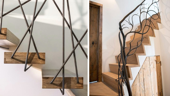 انواع نرده راه پله چوبی و فلزی؛ با طرح‌های خلاقانه