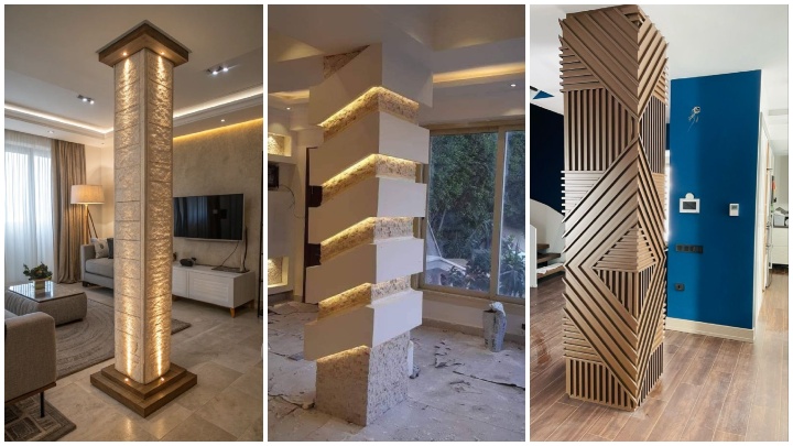 طراحی ستونهای خانه با نورپردازی مخفی؛ مدرن و مینیمال