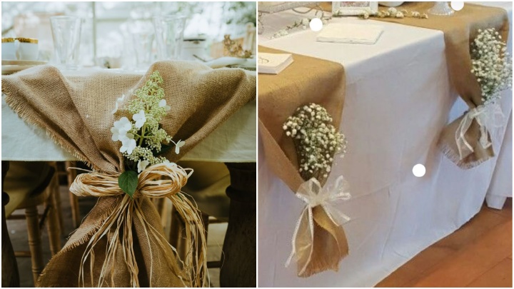 تزیین میز و صندلی پذیرایی با گونی برنج تزیین میز و صندلی پذیرایی با گونی برنج