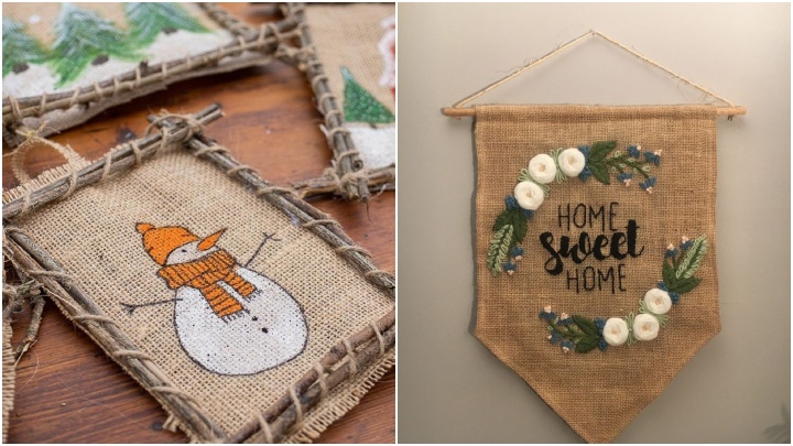 ایده ساخت آویز دیواری و دیوارکوب با گونی برنج ایده ساخت آویز دیواری و دیوارکوب با گونی برنج