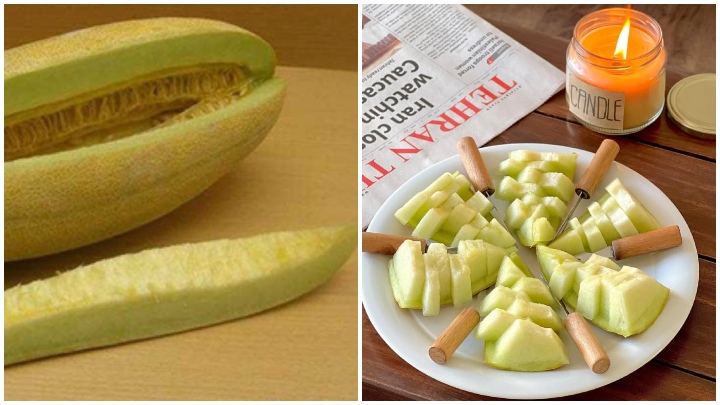 برش چهارقسمتی و مکعبی خربزه