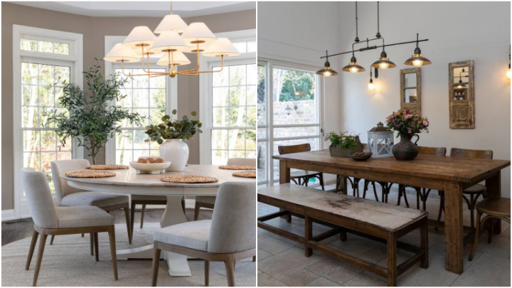 لوستر با اندازه‌های مناسب بالای میز ناهارخوری