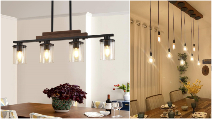 لوستر آویز لامپی بالای میز ناهارخوری