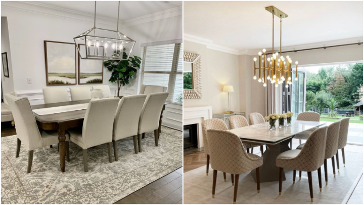 لوستر آویز خطی بالای میز ناهارخوری