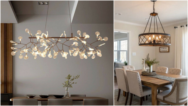لوستر آویز شیک بالای میز ناهارخوری