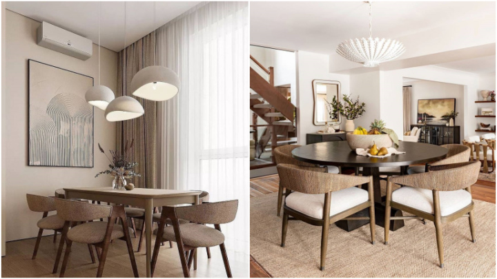 لوستر با مدل‌های ترند و مینیمال بالای میز ناهارخوری