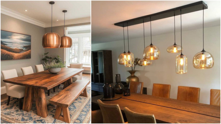 لوستر طرح مینیمال بالای میز ناهارخوری