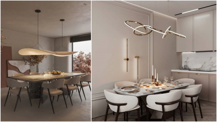 لوستر طرح خطی و شیک بالای میز ناهارخوری