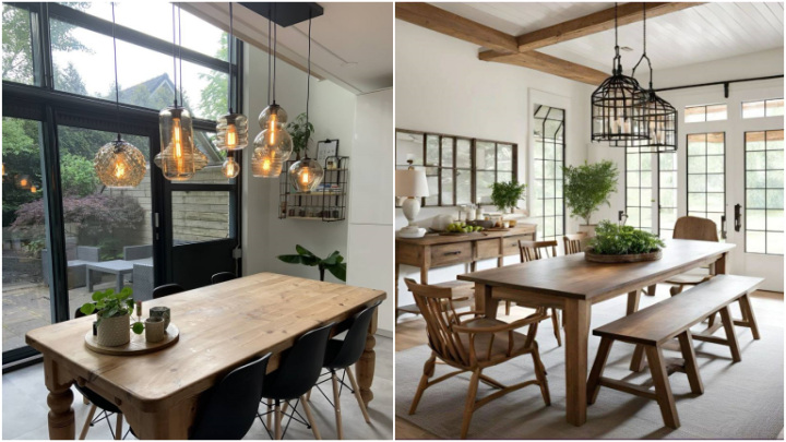  لوسترهای مدرن بالای میز ناهارخوری