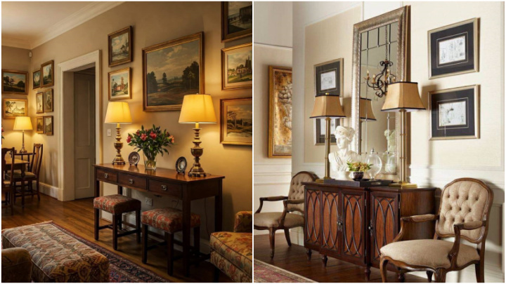 سبک کلاسیک و قدیمی چیدمان روی میز کنسول