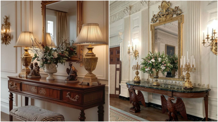 سبک کلاسیک برای چیدمان روی میز کنسول با مجسمه