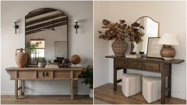 سبک مدرن چیدمان کنسول با مجسمه‌های مدرن