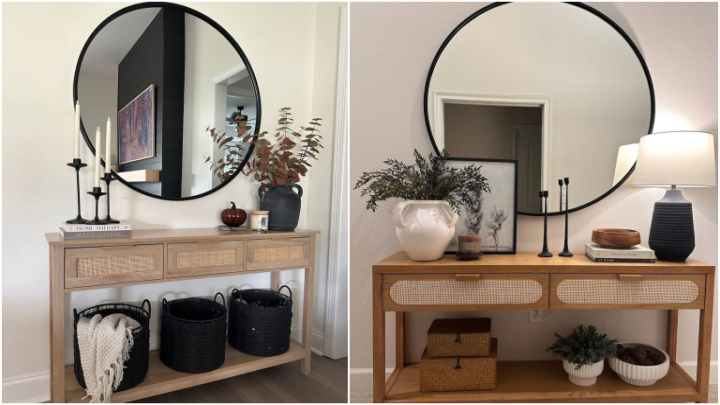 میز کنسول برای پذیرایی با آینه گرد