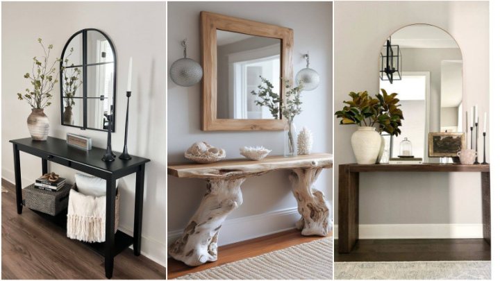 میز کنسول با آينه‌های متفاوت برای پذیرایی 