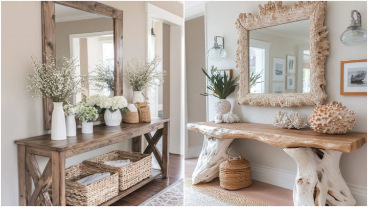 میز کنسول با طرح چوب رنگ روشن برای پذیرایی 