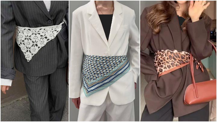 استفاده از اسکارف دور کمر در استایل کت و شلوار رسمی استفاده از اسکارف دور کمر در استایل کت و شلوار رسمی