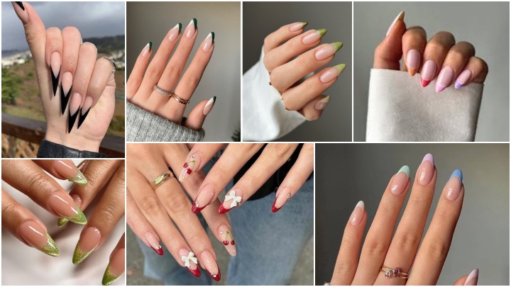 ناخن‌های نوک‌تیز فرانسوی رنگی