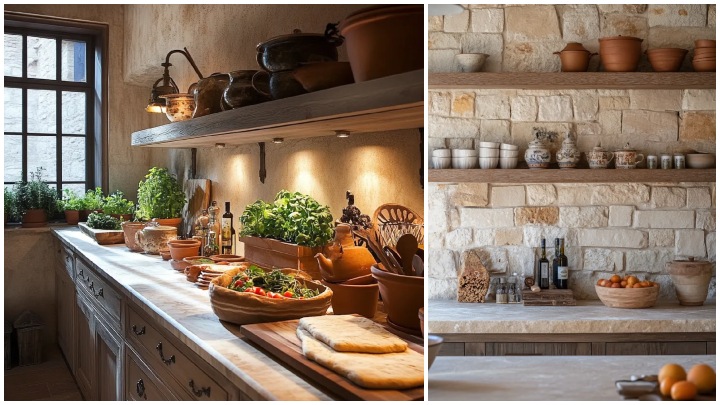 طراحی آشپزخانه به سبک مدیترانه‌ای با مصالح طبیعی