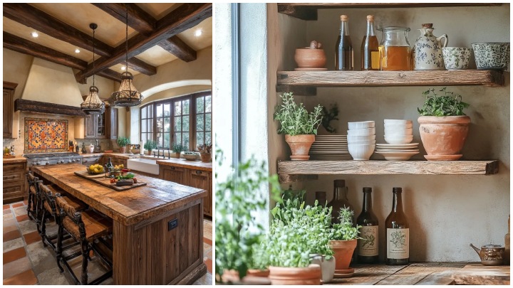 طراحی آشپزخانه به سبک مدیترانه‌ای؛ نورپردازی