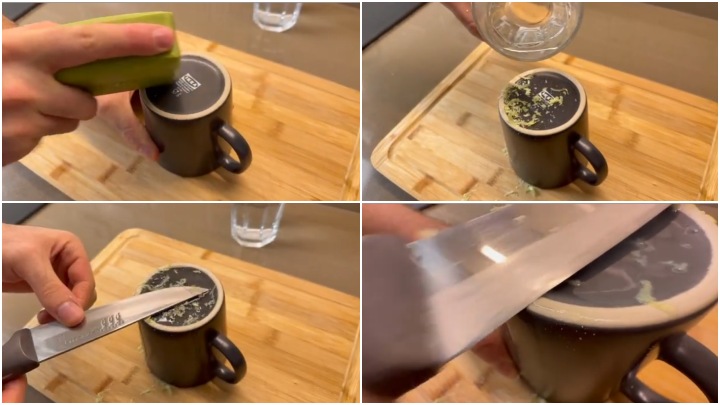 ترفند کاربردی خانهداری با وسایل ساده آشپزخانه؛ تیز کردن چاقو با پشت ماگ ترفند کاربردی خانهداری با وسایل ساده آشپزخانه؛ تیز کردن چاقو با پشت ماگ