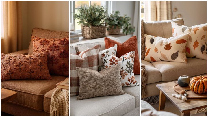 انواع کوسن‌های پاییزی با برگ ریزان؛ برای دیزاین پاییزی دکوراسیون