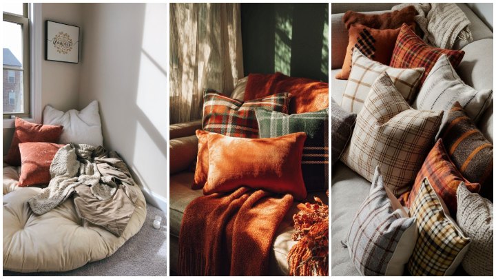 دیزاین پاییزی دکوراسیون؛ ست کردن کوسن‌ها با سایر اکسسوری‌ها