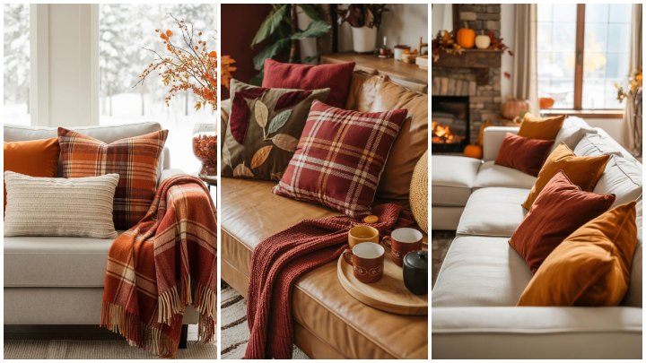 دیزاین پاییزی دکوراسیون؛ ست کردن کوسن‌ها با سایر اکسسوری‌ها