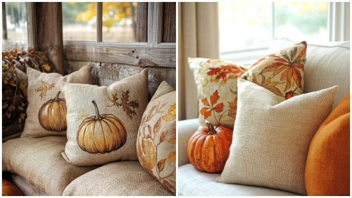 دیزاین پاییزی دکوراسیون با چیدمان خلاقانه کوسن‌ها