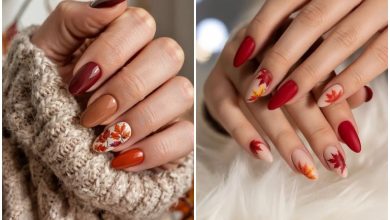 طراحی ناخن پاییزی برگدار