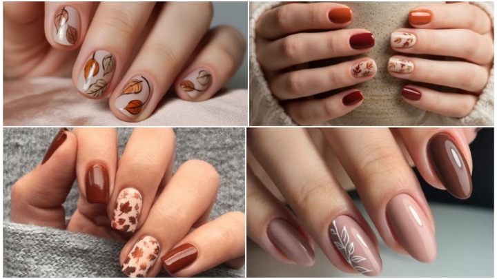 ناخن پاییزی با طرح برگ ناخن پاییزی با طرح برگ