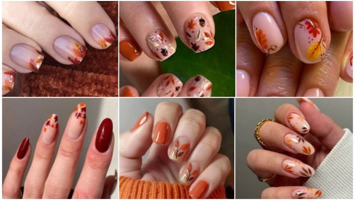 ناخن پاییزی شیک با طرح برگ ناخن پاییزی شیک با طرح برگ