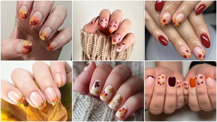ناخن پاییزی ترند با طرح برگ ناخن پاییزی ترند با طرح برگ