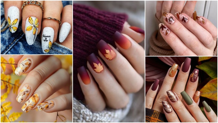 ناخن پاییزی با طرح برگ با استیکر ناخن پاییزی با طرح برگ با استیکر