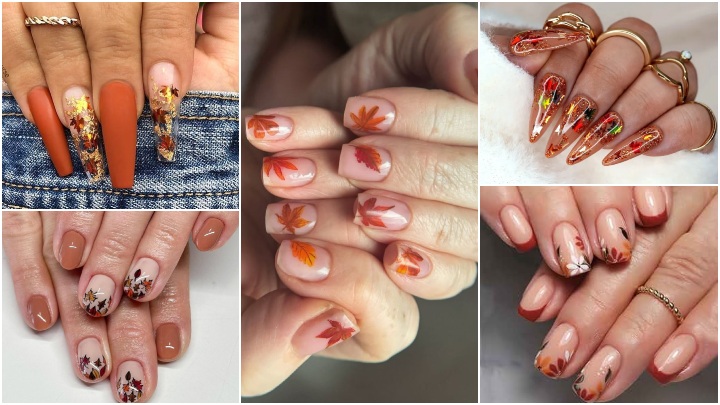 ناخن پاییزی با برگ نارنجی ناخن پاییزی با برگ نارنجی