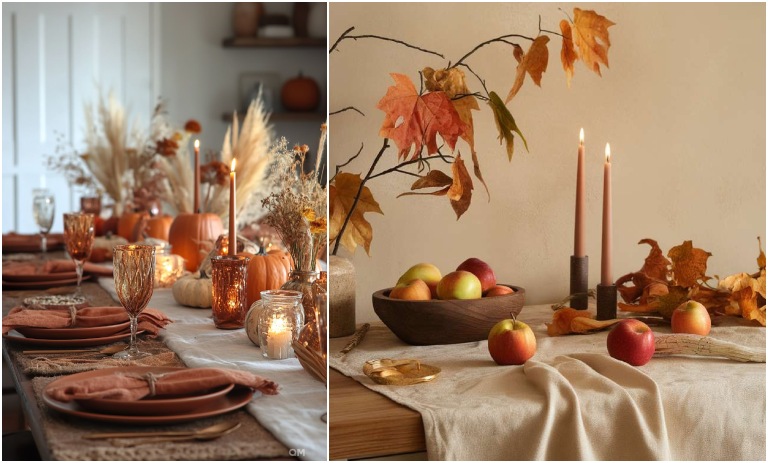 استفاده از شمع برای میز پذیرایی با تم پاییز