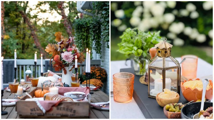 نور پیردازی مناسب و شمع برای میز پذیرایی با تم پاییز