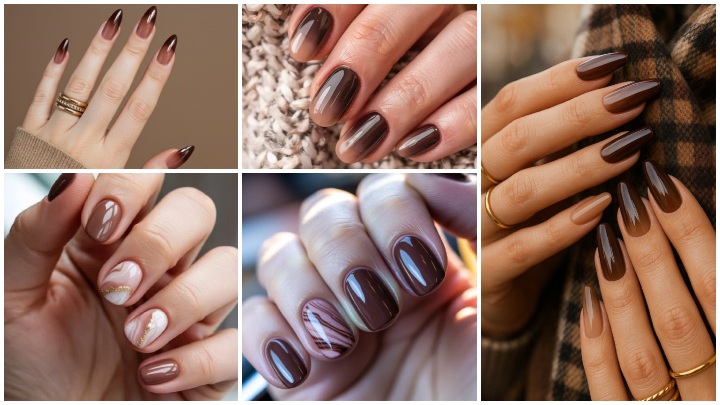 ترندهای ناخن قهوه‌ای برای پاییز ۱۴۰۴؛ طراحی با خطوط نرم و ترکیب چند طیف قهوه‌ای